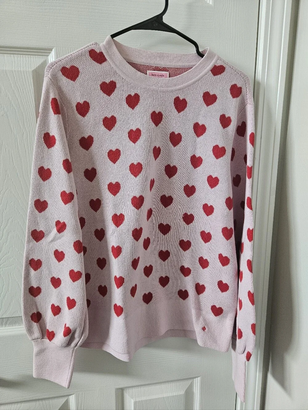 Kate Spade New York Perfect Heart Sweater in Chalk Pink & Red Size L